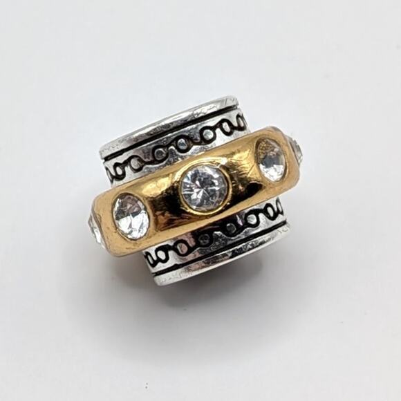 Brighton Dazzle Gold Oval Bead Slide Spacer Charm Swarovski Crystals Two Tone - Picture 1 of 4